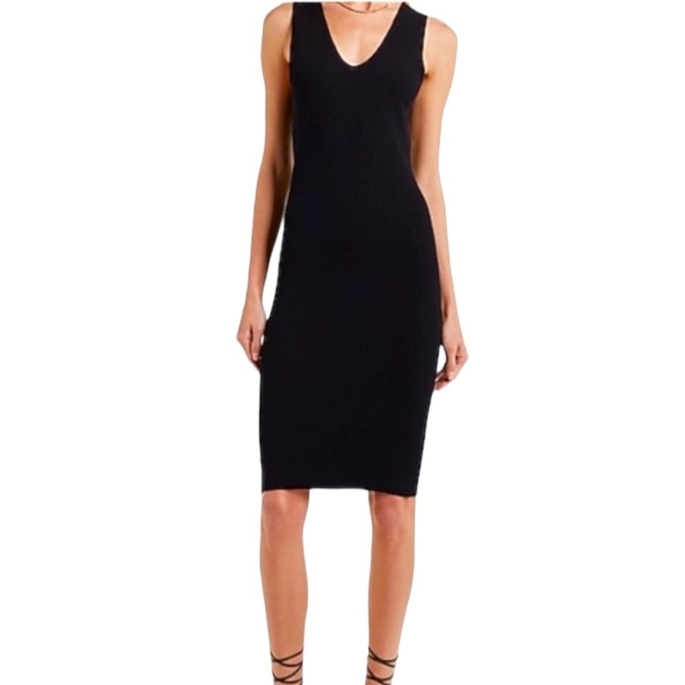 EXPRESS Black Ribbed V-Neck Sleeveless Midi Sweater Dress M NWT